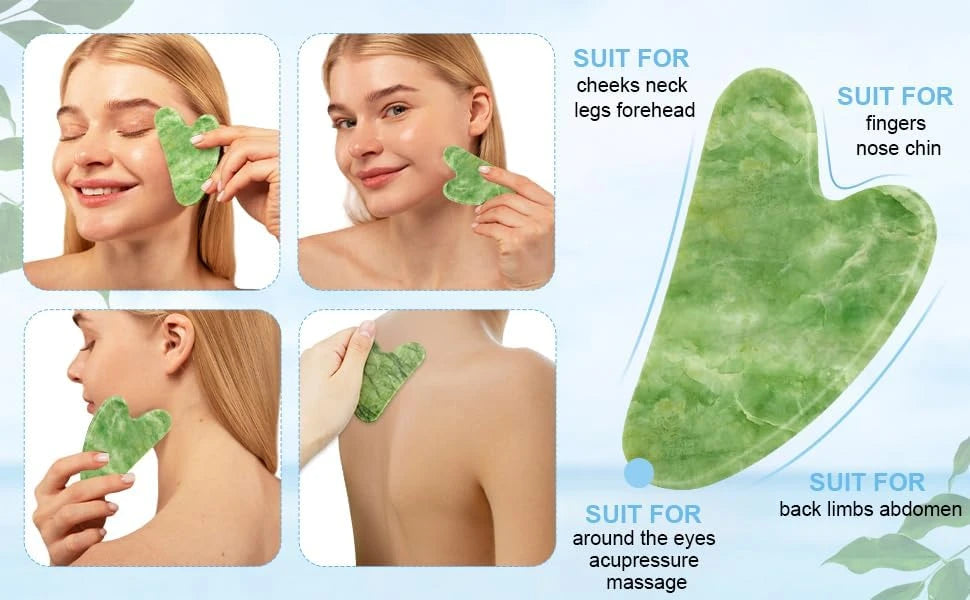 Jade Roller & Gua Sha Set 5-In-1, Full Body Massage Tools | Gua Sha Facial Tool Set Portable Cooling Xiuyan Jade Design for Skincare, Travel and Gifting.