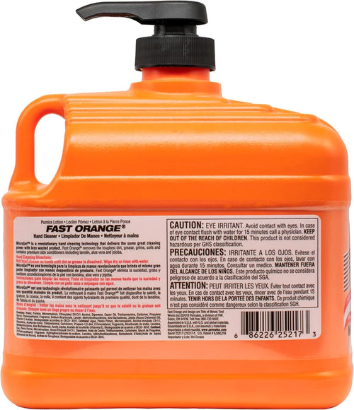Fast Orange Pumice Lotion, Heavy Duty Hand Cleaner, Natural Citrus Scent, Waterless Cleaner for Mechanics, Strong Grease Fighter, 1/2 Gallon, 64 Fl Oz